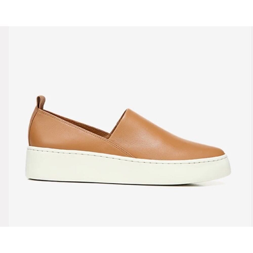 VINCE Women's Leather Saxon-2 Slip On Sneaker in Caramel sz 11